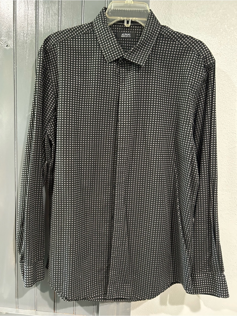 Alfani Black and White Geometric Dress Shirt